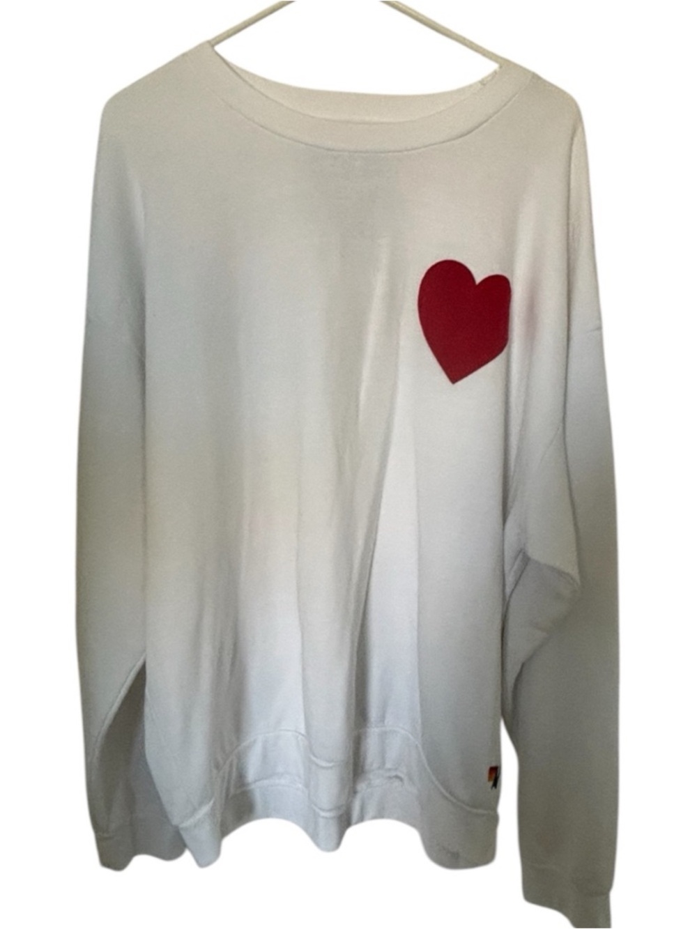 Aviator Nation White Crewneck Sweater with Red Heart Graphic